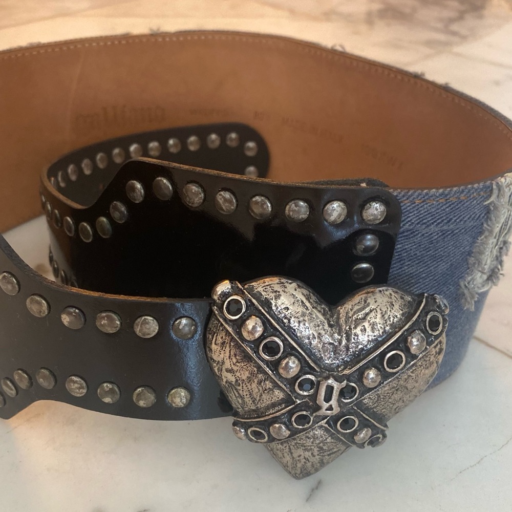 John Galliano denim leather belt. Size 80